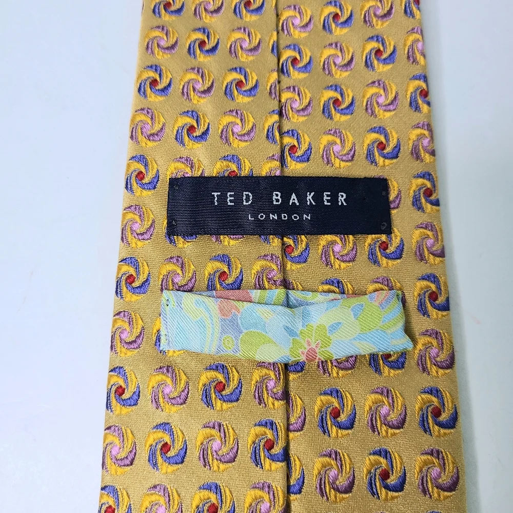 Ted Baker Geometric Print Marigold Pinwheel Swirl Woven Silk Tie